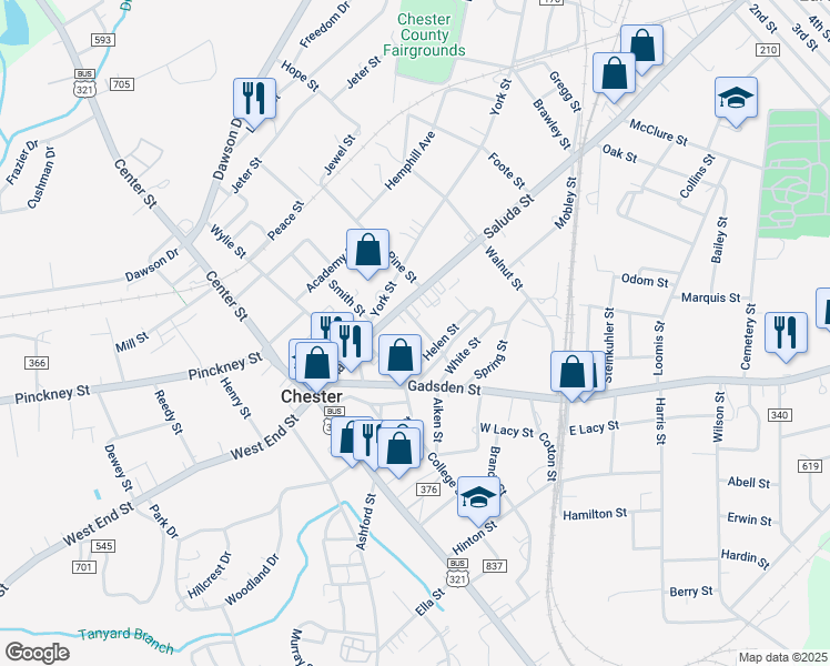 map of restaurants, bars, coffee shops, grocery stores, and more near 107 Culp Street in Chester