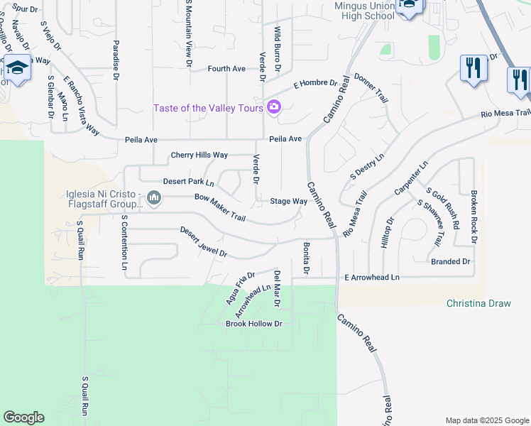 map of restaurants, bars, coffee shops, grocery stores, and more near 1799 Stage Cir in Cottonwood