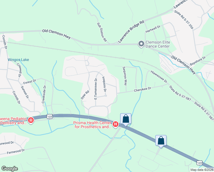 map of restaurants, bars, coffee shops, grocery stores, and more near 100 War Woman Trail in Seneca