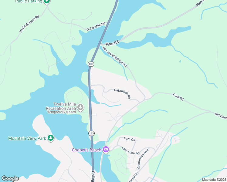 map of restaurants, bars, coffee shops, grocery stores, and more near 104 Catawbah Road in Clemson