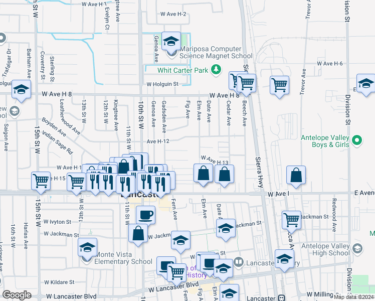 map of restaurants, bars, coffee shops, grocery stores, and more near 701 Woodgate Street in Lancaster