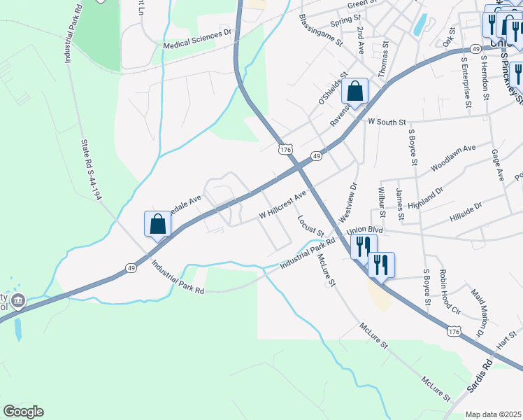 map of restaurants, bars, coffee shops, grocery stores, and more near 402 West Hillcrest Avenue in Union
