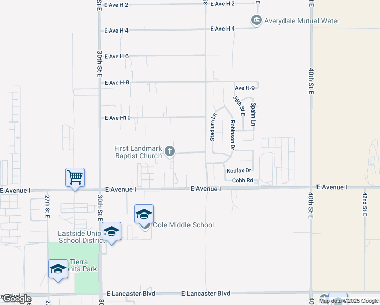 map of restaurants, bars, coffee shops, grocery stores, and more near East Avenue H 14 in Lancaster