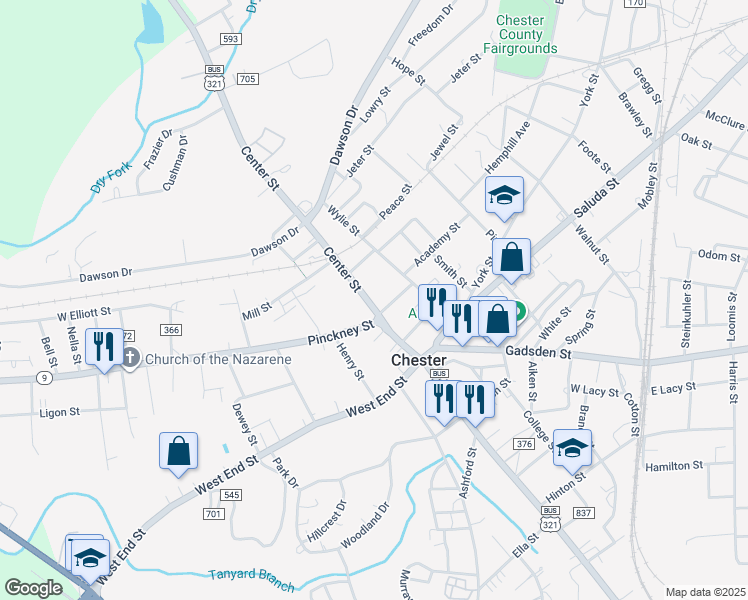 map of restaurants, bars, coffee shops, grocery stores, and more near 147 Center Street in Chester