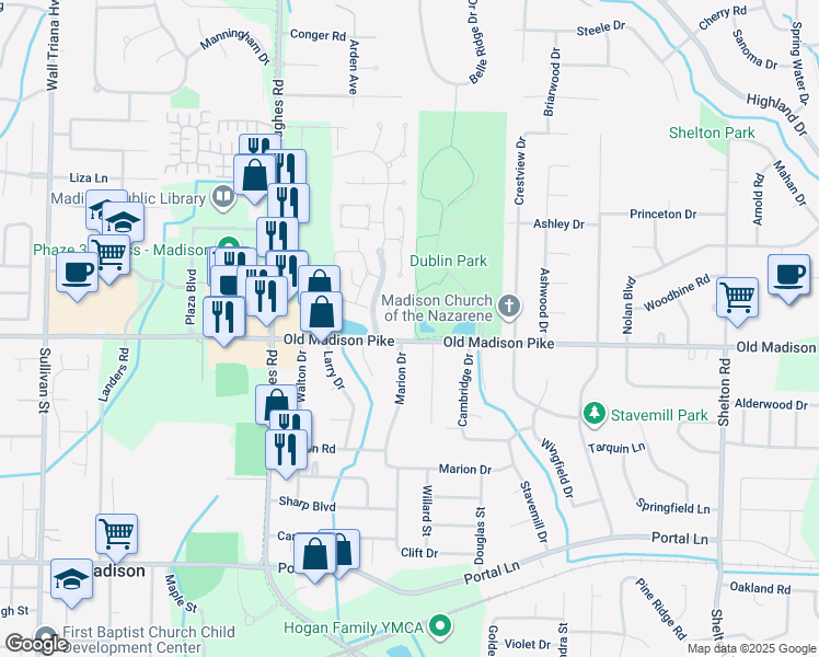 map of restaurants, bars, coffee shops, grocery stores, and more near 124 Lily Court in Madison