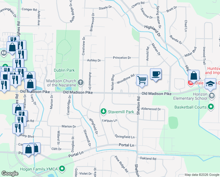 map of restaurants, bars, coffee shops, grocery stores, and more near 805 Nolan Blvd in Madison