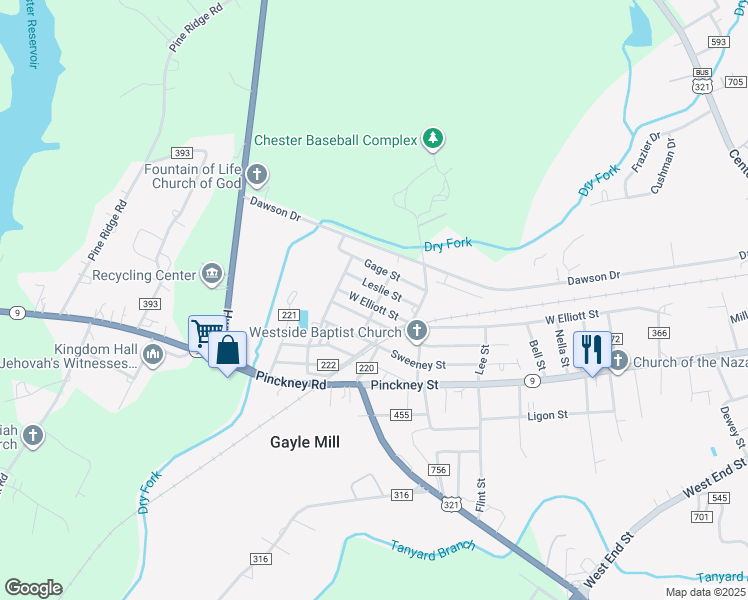 map of restaurants, bars, coffee shops, grocery stores, and more near 590 West Elliott Street in Chester
