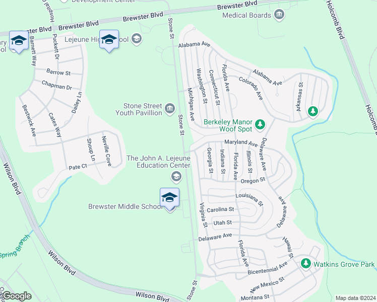 map of restaurants, bars, coffee shops, grocery stores, and more near 5401 Maryland Avenue in Camp Lejeune