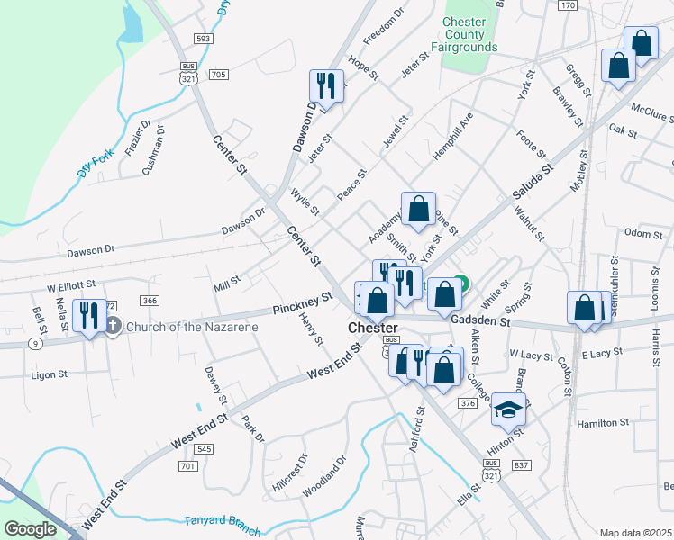 map of restaurants, bars, coffee shops, grocery stores, and more near 147 Center St in Chester