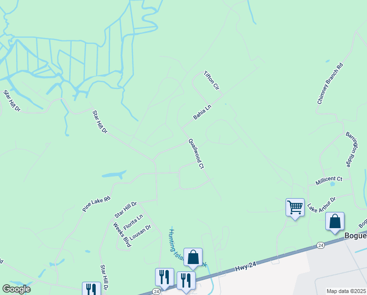 map of restaurants, bars, coffee shops, grocery stores, and more near 110 Saint Augustine Drive in Cape Carteret