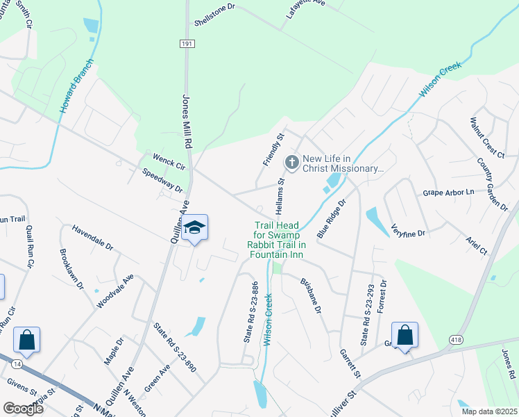 map of restaurants, bars, coffee shops, grocery stores, and more near 108 Cross Road in Fountain Inn