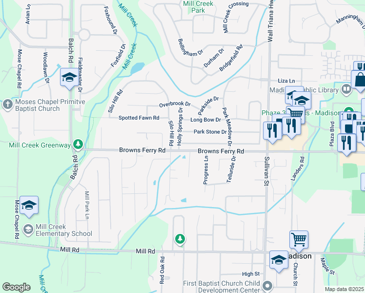 map of restaurants, bars, coffee shops, grocery stores, and more near 229 Garden Brook Drive in Madison