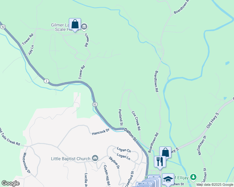 map of restaurants, bars, coffee shops, grocery stores, and more near 279 Penland Street in Ellijay