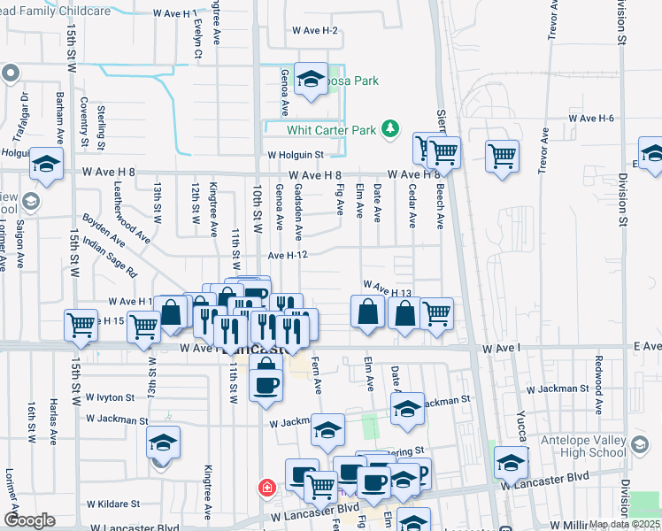 map of restaurants, bars, coffee shops, grocery stores, and more near 716 Woodgate Street in Lancaster