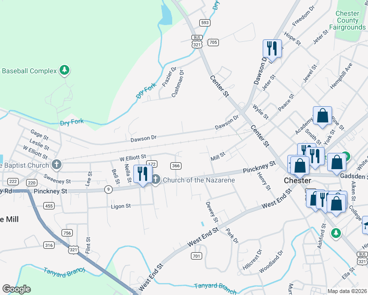 map of restaurants, bars, coffee shops, grocery stores, and more near 159 East Street in Chester
