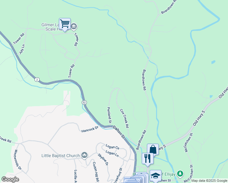 map of restaurants, bars, coffee shops, grocery stores, and more near 302 Penland Street in Ellijay