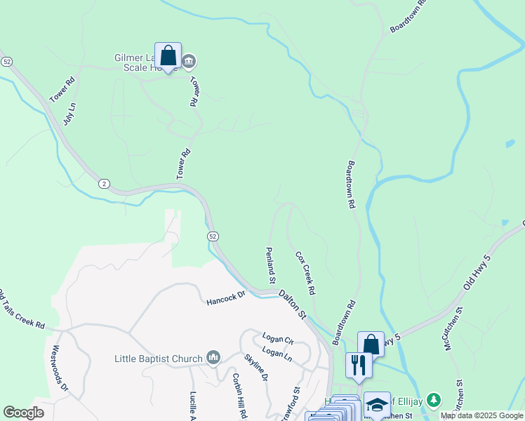 map of restaurants, bars, coffee shops, grocery stores, and more near 279 Penland Street in Ellijay