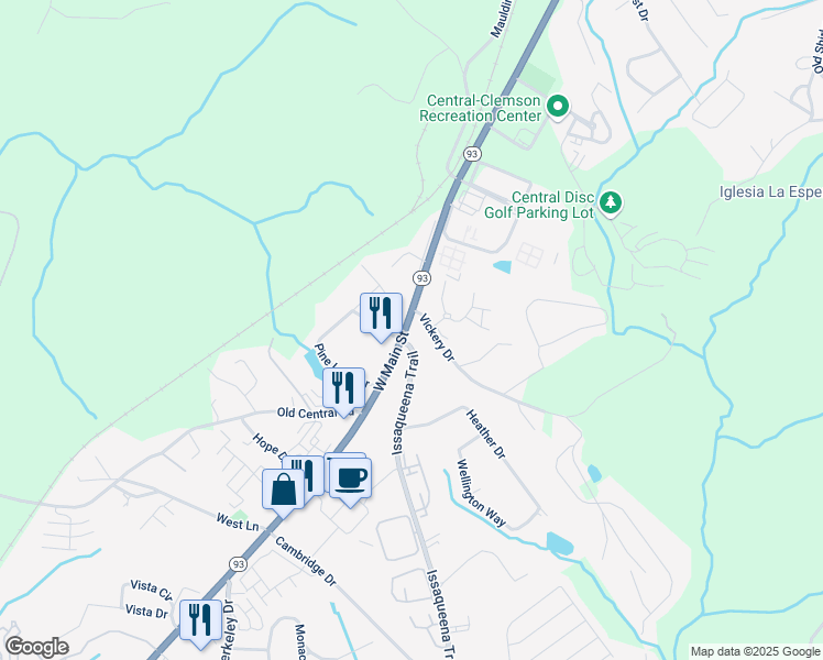 map of restaurants, bars, coffee shops, grocery stores, and more near 25 Regency Drive in Central