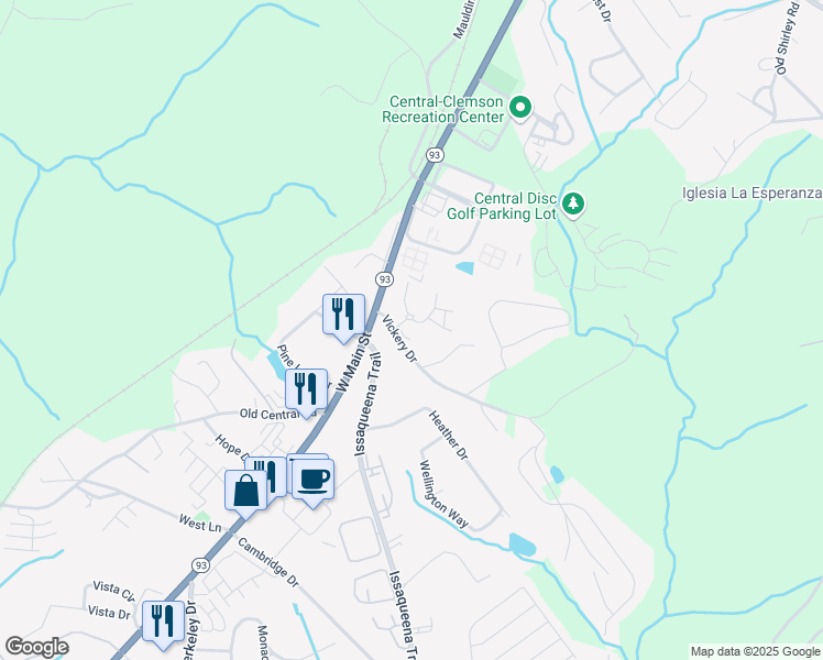 map of restaurants, bars, coffee shops, grocery stores, and more near 102 Sumter Lane in Central