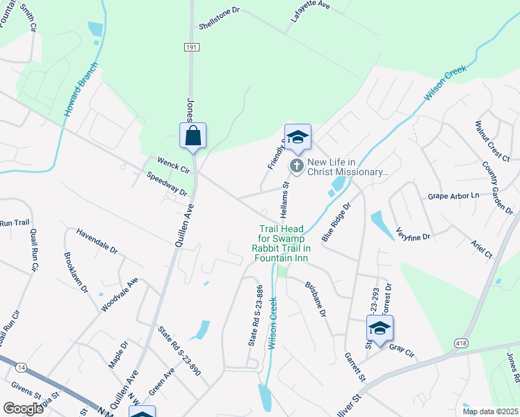 map of restaurants, bars, coffee shops, grocery stores, and more near 108 Cross Road in Fountain Inn