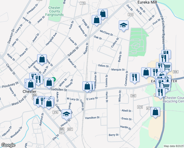 map of restaurants, bars, coffee shops, grocery stores, and more near 110 Elizabeth Street in Chester