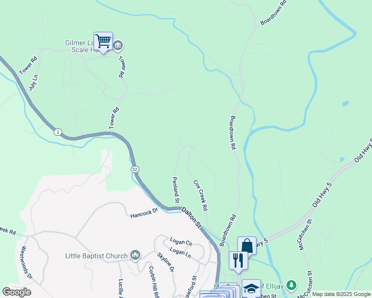 map of restaurants, bars, coffee shops, grocery stores, and more near 302 Penland Street in Ellijay