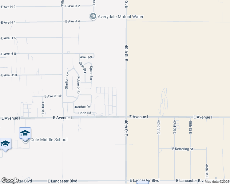 map of restaurants, bars, coffee shops, grocery stores, and more near 3753 East Avenue I in Lancaster