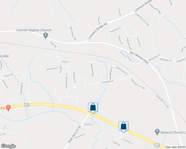 map of restaurants, bars, coffee shops, grocery stores, and more near 1648 Sequoya Way in Seneca