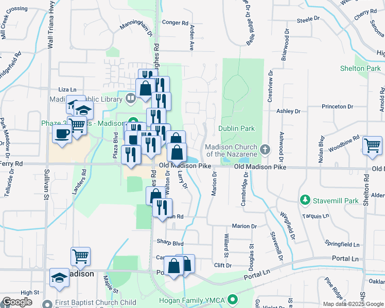 map of restaurants, bars, coffee shops, grocery stores, and more near 339 Waters Edge Lane in Madison