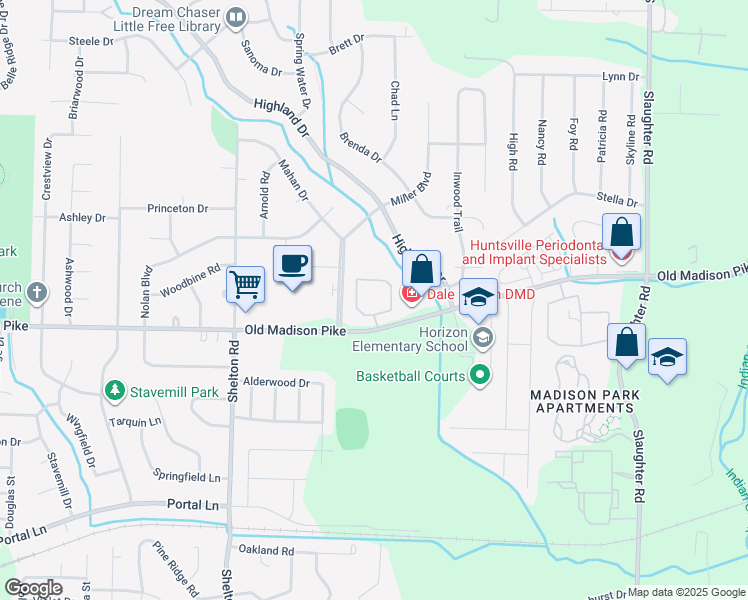 map of restaurants, bars, coffee shops, grocery stores, and more near 7900 Old Madison Pike in Madison