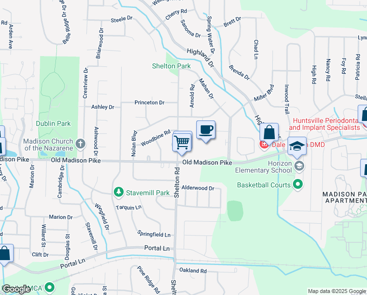 map of restaurants, bars, coffee shops, grocery stores, and more near 8066 Old Madison Pike in Madison