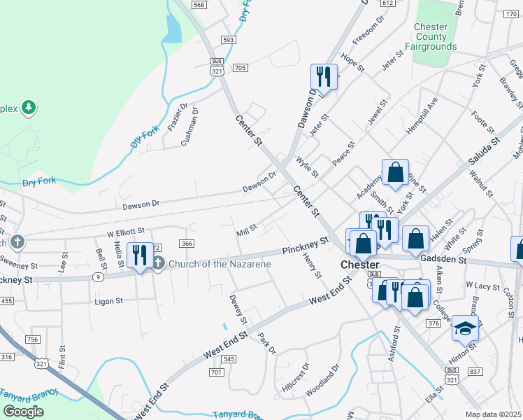 map of restaurants, bars, coffee shops, grocery stores, and more near 133 Mill Street in Chester