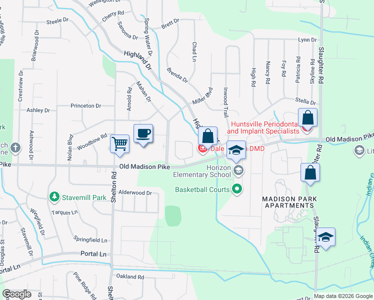 map of restaurants, bars, coffee shops, grocery stores, and more near 7900 Old Madison Pike in Madison