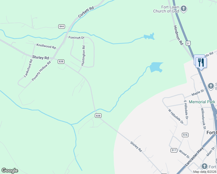 map of restaurants, bars, coffee shops, grocery stores, and more near 5888 Shirley Road in Fort Lawn