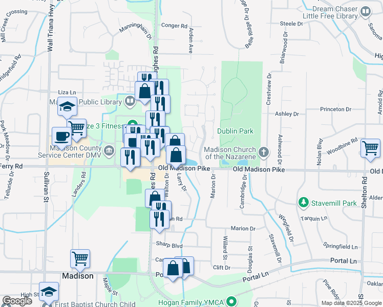 map of restaurants, bars, coffee shops, grocery stores, and more near 339 Waters Edge Lane in Madison