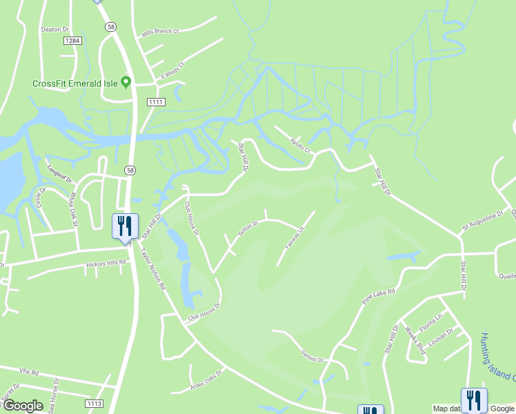 map of restaurants, bars, coffee shops, grocery stores, and more near 103 Quail Neck Court in Cape Carteret