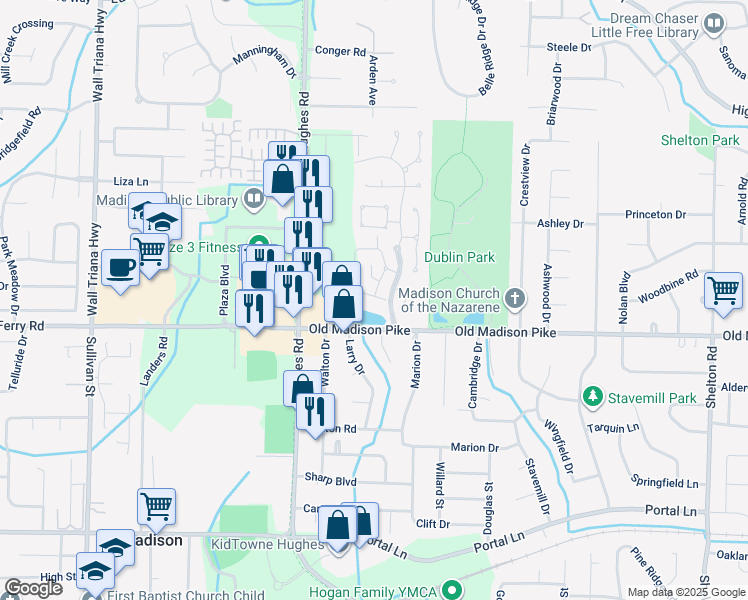 map of restaurants, bars, coffee shops, grocery stores, and more near 339 Waters Edge Lane in Madison