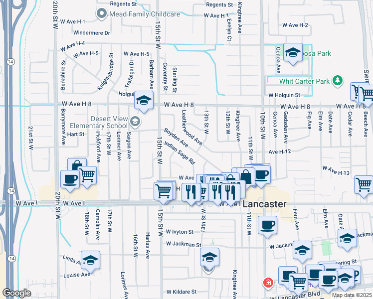 map of restaurants, bars, coffee shops, grocery stores, and more near 1356 Boyden Avenue in Lancaster
