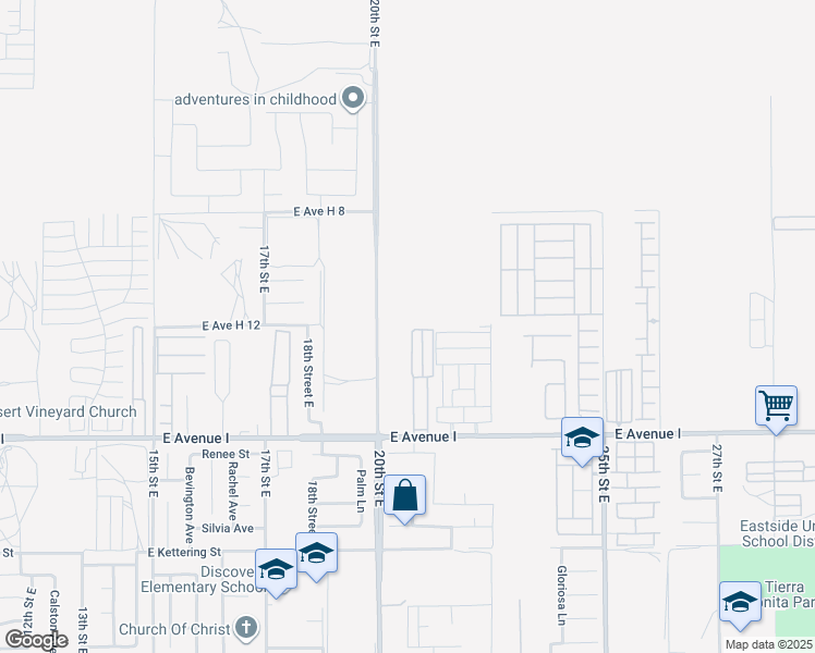map of restaurants, bars, coffee shops, grocery stores, and more near 2059 East Avenue I in Lancaster