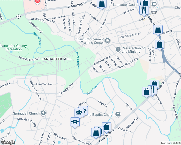 map of restaurants, bars, coffee shops, grocery stores, and more near 913 9th Street in Lancaster