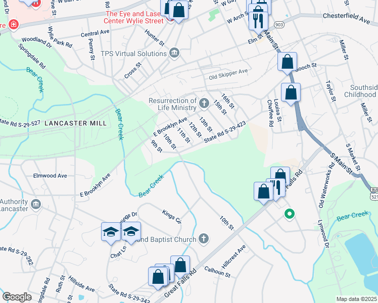 map of restaurants, bars, coffee shops, grocery stores, and more near 974 11th Street in Lancaster