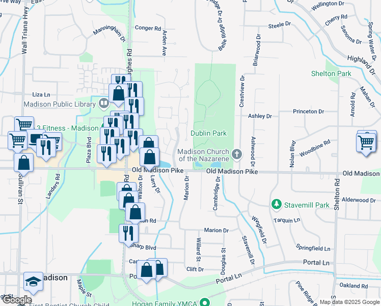 map of restaurants, bars, coffee shops, grocery stores, and more near 8324 Old Madison Pike in Madison