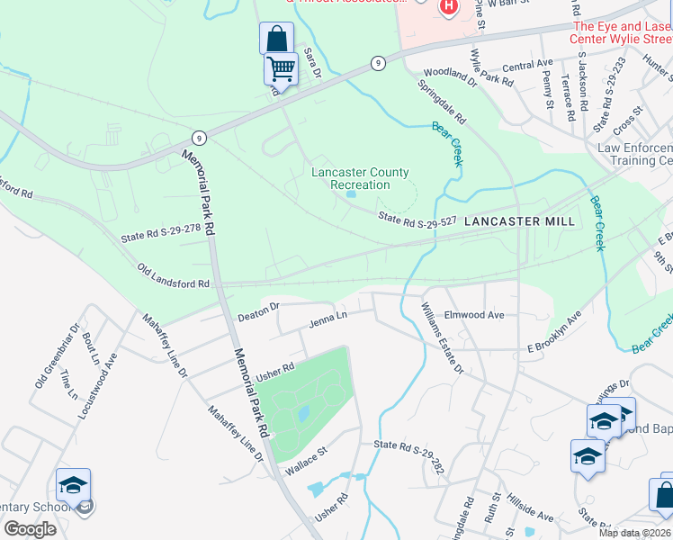 map of restaurants, bars, coffee shops, grocery stores, and more near 1439 Old Landsford Road in Lancaster