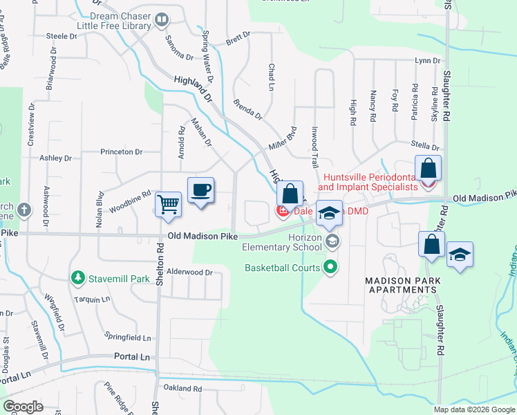 map of restaurants, bars, coffee shops, grocery stores, and more near 7900 Old Madison Pike in Madison