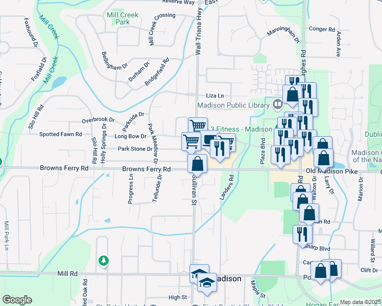map of restaurants, bars, coffee shops, grocery stores, and more near 139 Garden Brook Drive in Madison