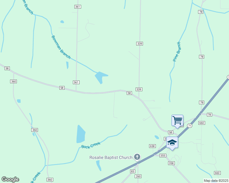 map of restaurants, bars, coffee shops, grocery stores, and more near 8300 County Road 58 in Pisgah