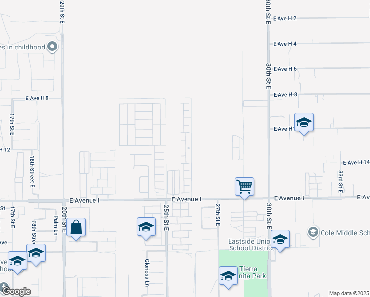 map of restaurants, bars, coffee shops, grocery stores, and more near 2545 East Avenue H10 in Lancaster