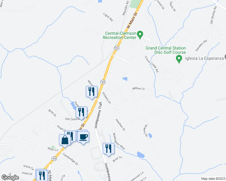 map of restaurants, bars, coffee shops, grocery stores, and more near 101 Sumter Court in Central