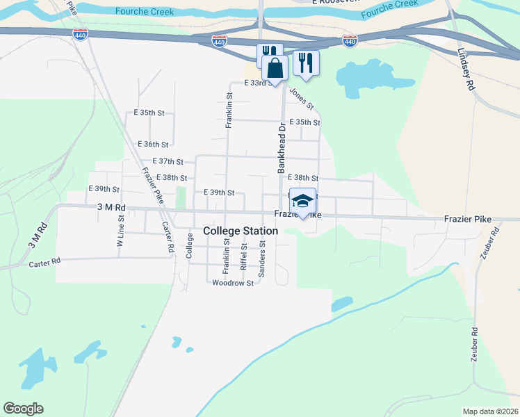 map of restaurants, bars, coffee shops, grocery stores, and more near 4303 East 39th Street in Little Rock
