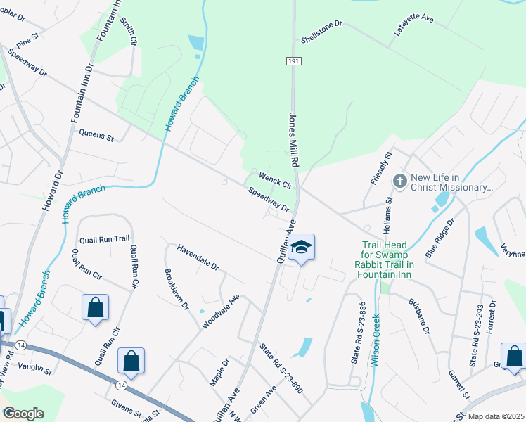 map of restaurants, bars, coffee shops, grocery stores, and more near 9 Maxie Circle in Fountain Inn